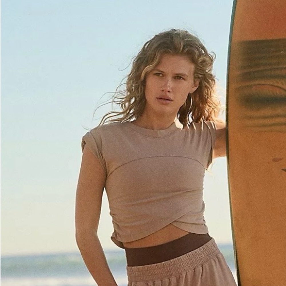 FP Movement by Free People Beige Cropped Twist Tee